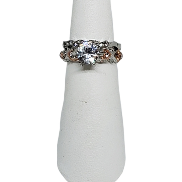 NEW Bridal Set 2-Pc Rose Gold White Gold Floral Ring - Picture 3 of 6